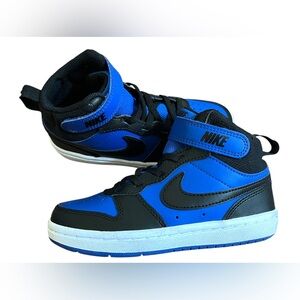 Nike Court Borough Mid 2 Black and Blue High-Top Sneakers Preschool Boy 11C New